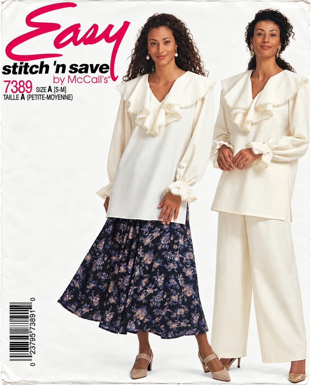 Vintage McCall’s Ruffled Front Romantic Shirt 7389 Skirt Pants Sew Pattern S-M